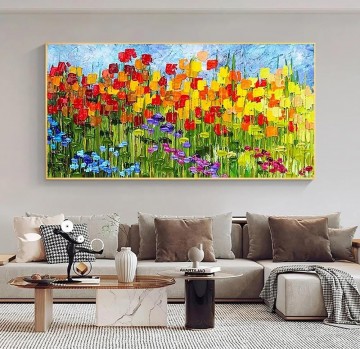 Art texture œuvres - Boho de fleurs colorées par la texture de décor de mur de couteau de palette